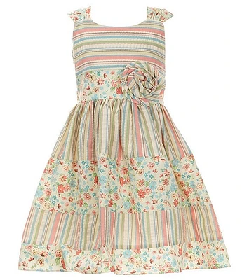 Bonnie Jean Big Girls 7-16 Sleeveless Striped/Floral Mixed-Media Dress