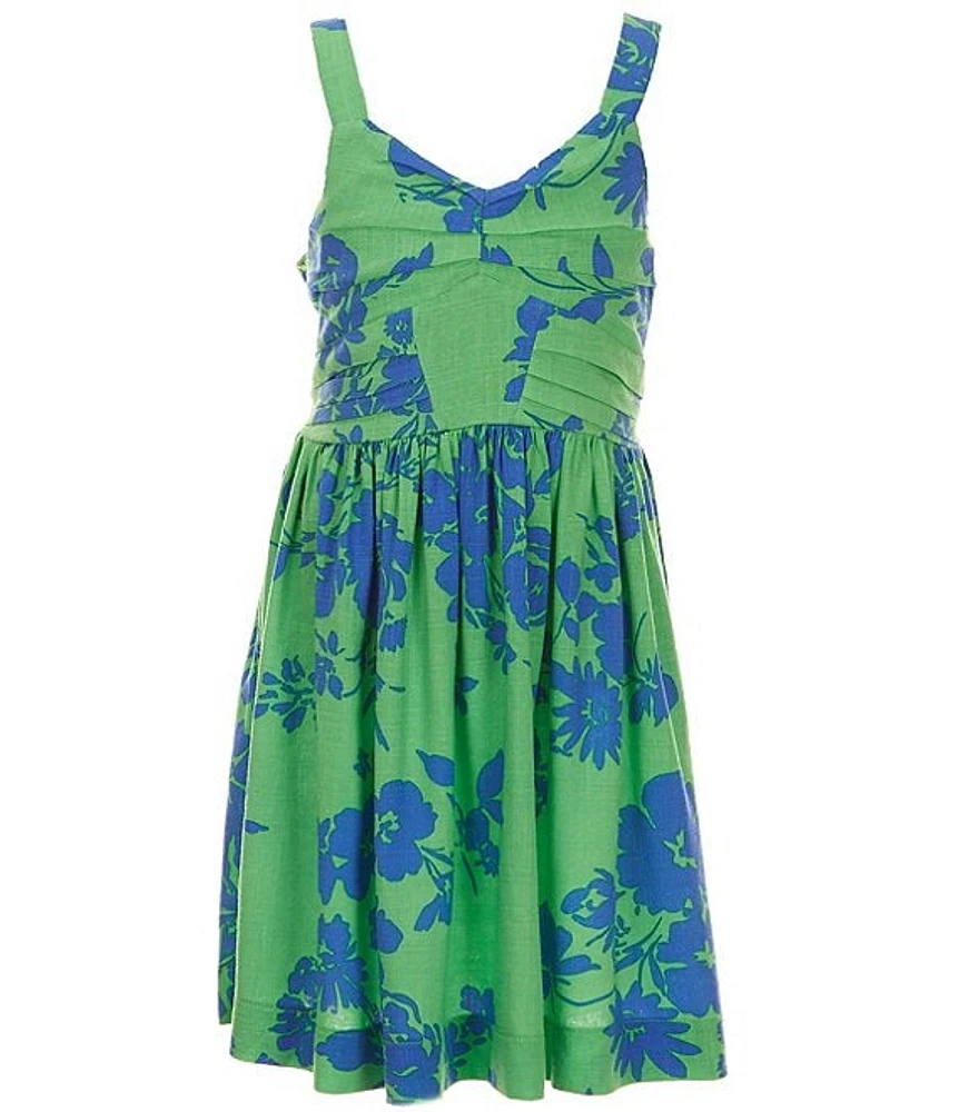 Bonnie Jean Big Girls 7-16 Sleeveless Tropical Print Linen-Blend Dress