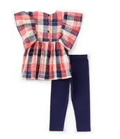 Bonnie Jean Little Girls 2T-6X Angel Sleeve Plaid Woven Top & Solid Knit Leggings Set