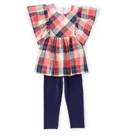 Bonnie Jean Little Girls 2T-6X Angel Sleeve Plaid Woven Top & Solid Knit Leggings Set