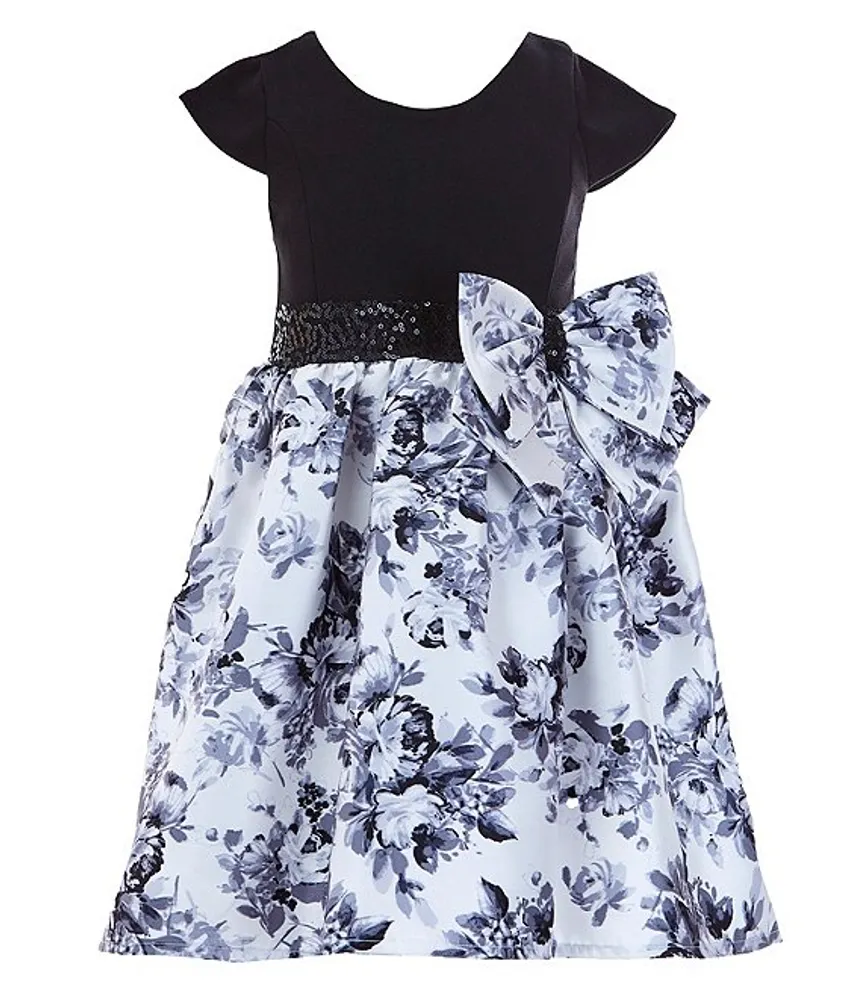 Bonnie Jean Little Girls 2T-6X Cap Sleeve Scuba Bodice/Toile-Mikado Skirt Fit-And-Flare Dress