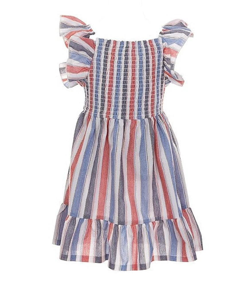 Bonnie Jean Little Girls 2T-6X Flutter Sleeve Americana Striped Gauze Fit & Flare Dress