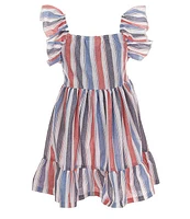 Bonnie Jean Little Girls 2T-6X Flutter Sleeve Americana Striped Gauze Fit & Flare Dress