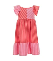 Bonnie Jean Little Girls 2T-6X Flutter Sleeve Mixed-Stripe Empire-Waist Knit Dress