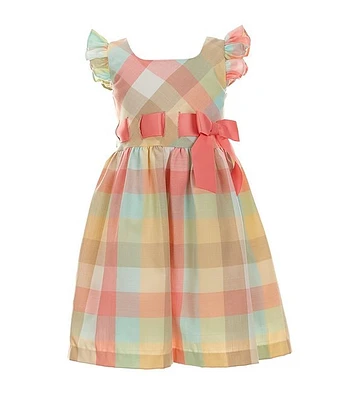 Bonnie Jean Little Girls 2T-6X Flutter Sleeved Plaid Pull Through Ribbon And Bow Dress