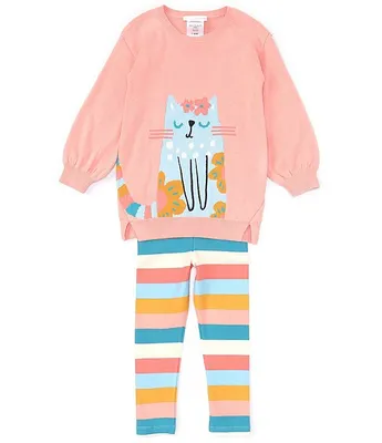 Bonnie Jean Little Girls 2T-6X Long Sleeve Intarsia Cat Sweater & Striped Leggings Set