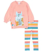 Bonnie Jean Little Girls 2T-6X Long Sleeve Intarsia Cat Sweater & Striped Leggings Set