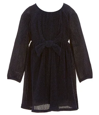 Bonnie Jean Little Girls 2T-6X Long-Sleeve Lurex-Knit Knot-Front Dress