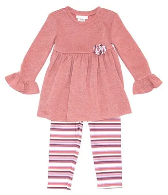 Bonnie Jean Little Girls 2T-6X Long Sleeve Solid Knit Dress & Striped Leggings Set