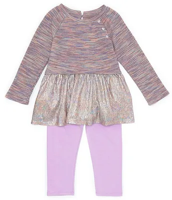 Bonnie Jean Little Girls 2T-6X Long Sleeve Space Dyed Foiled Knit Top & Solid Stretch Leggings Set