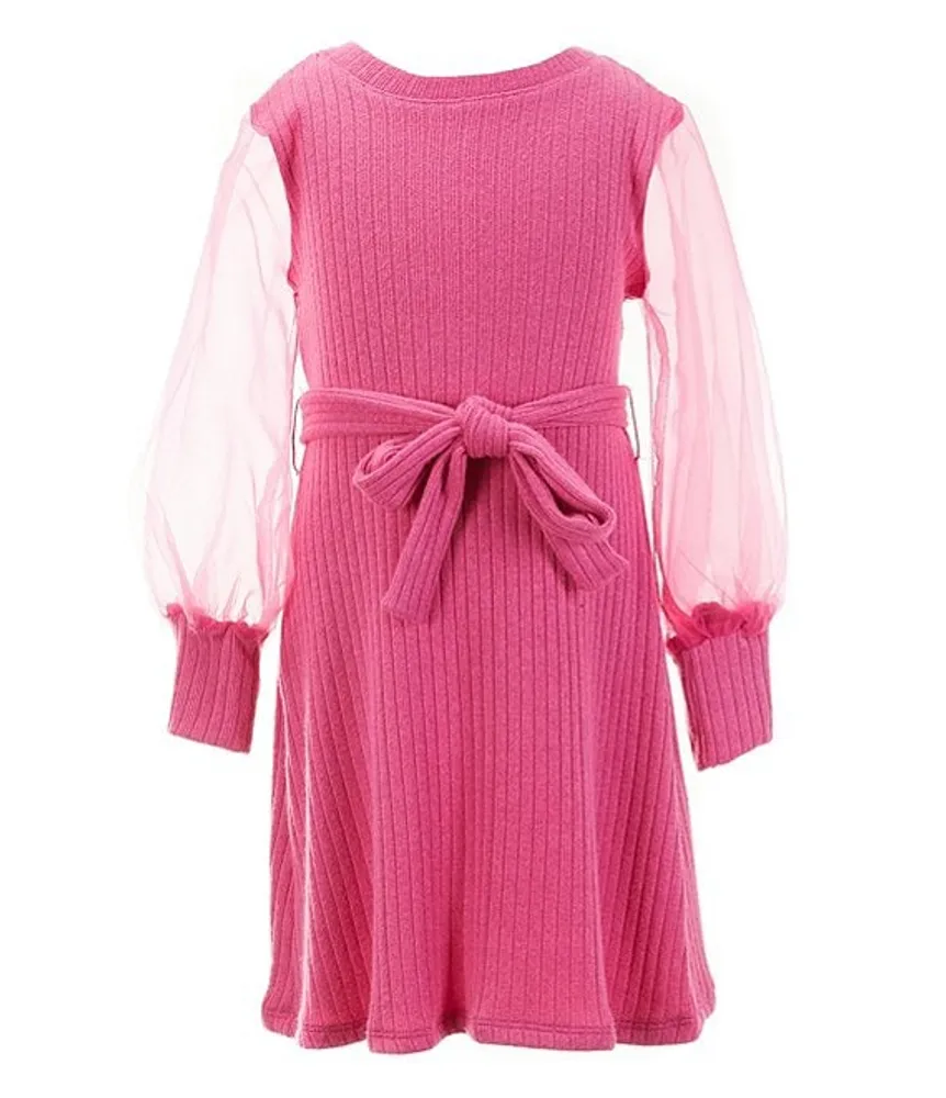 Bonnie Jean Little Girls 2T-6X Sheer Blouson Sleeve Sweater Knit A-Line Dress