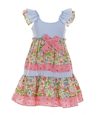 Bonnie Jean Little Girls 2T-6X Short Flutter Sleeve Seersucker & Eyelet Dress with Matching Hat