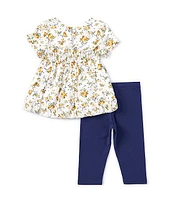 Bonnie Jean Little Girls 2T-6X Short-Sleeve Floral/Clip-Dot Fit-And-Flare Dress & Solid Capri Leggings Set