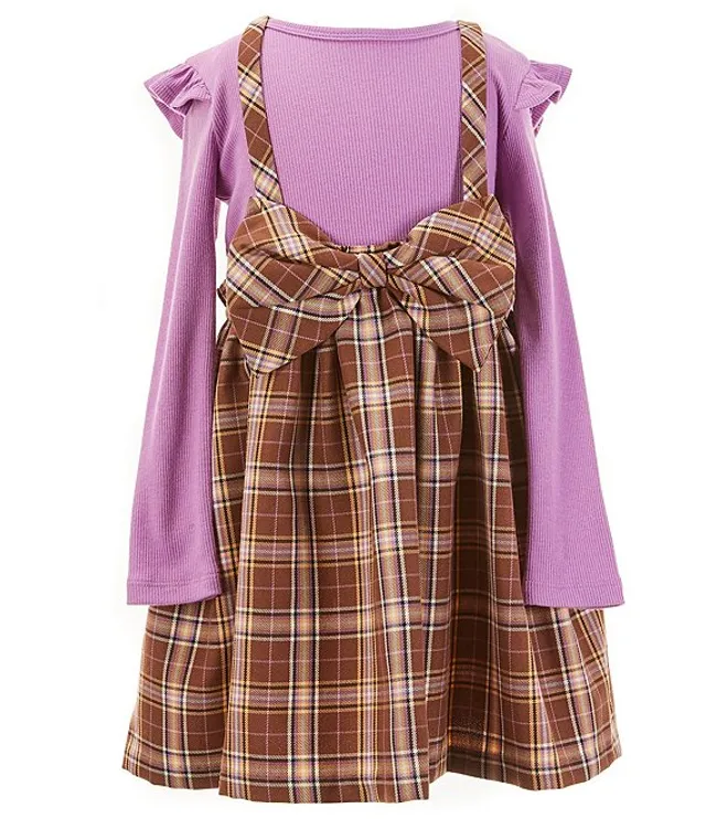 Bonnie Jean Little Girls 2T-6X Flutter Sleeve Stretch Velvet Jumper Dress &  Long-Sleeve Striped Top Set