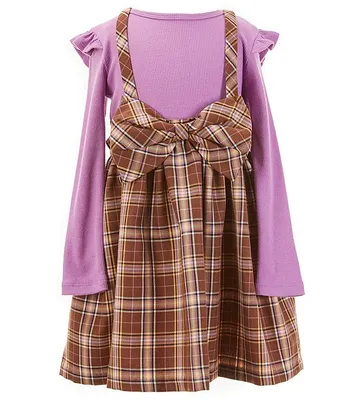 Bonnie Jean Little Girls 2T-6X Sleeveless Plaid Jumper Dress & Long Sleeve Solid Tee Set
