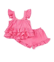 Bonnie Jean Little Girls 4-6X Flutter-Sleeve Gauze Top & Matching Shorts Set