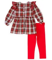 Bonnie Jean Little Girls 4-6X Long Sleeve Ruffle Collar Woven Tunic Top & Solid Knit Leggings Set
