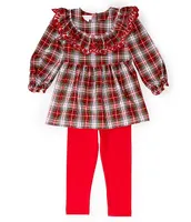 Bonnie Jean Little Girls 4-6X Long Sleeve Ruffle Collar Woven Tunic Top & Solid Knit Leggings Set