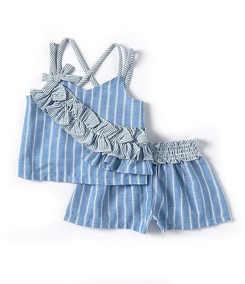 Bonnie Jean Little Girls 4-6X Sleeveless Striped Chambray Top & Matching Shorts Set