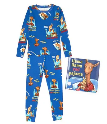 Books To Bed Little/Big Boys 2-10 llama Red Pajama 2-Piece Pajamas & Book Set