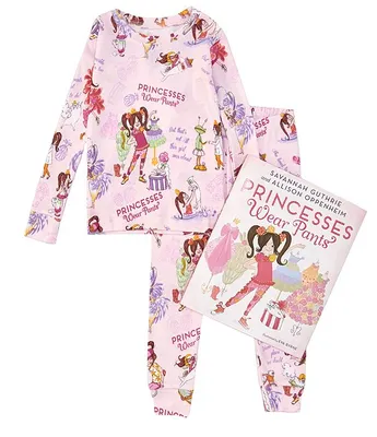 Books To Bed Little/Big Girls 2-10 Princesses Wear Pants Fitted Two-Piece Pajamas & Book Set