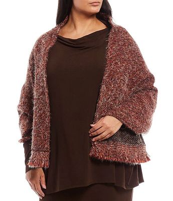 Plus Size Fringed Wrap Boucle Wool Blend Scarf