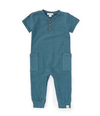 Burt's Bees Baby Boys Newborn-24 Months Dotted Jacquard Pocket Henley Coverall