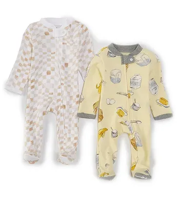 Burt's Bees Baby Boys Newborn-9 Months Banana Muffin & Wavy Check Sleep Play Sleeper 2-Pack