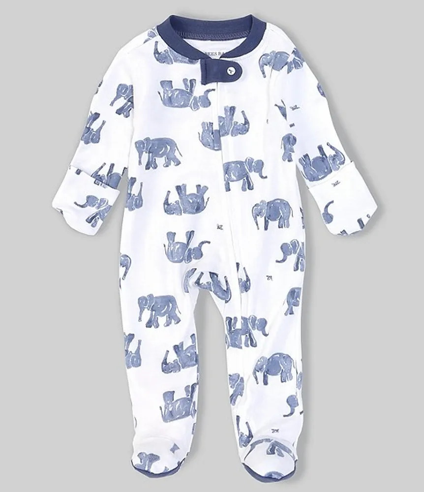 Burt's Bees Baby Newborn-9 Months Long-Sleeve Wandering Elephants Loose-Fit Footed Sleeper