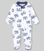 Burt's Bees Baby Newborn-9 Months Long-Sleeve Wandering Elephants Loose-Fit Footed Sleeper