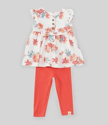 Burt's Bees Baby Girls Newborn-24 Months Flutter-Sleeve Paradise Knot-Front Tunic Top & Solid Leggings Set