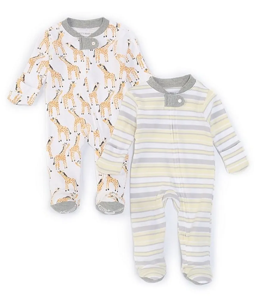 Burt's Bees Baby Newborn-9 Months Long-Sleeve Giraffes/Stripe Loose-Fit 2-Pack Footed Sleeper