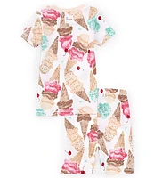 Burt's Bees Little/Big Girls 4-12 Short Sleeve Ice Cream Printed Pajama T-Shirt & Matching Shorts Set
