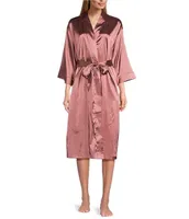 Cabernet Solid Satin 3/4 Sleeve Short Wrap Robe