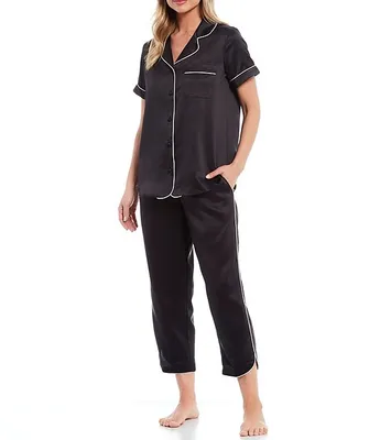 Cabernet Solid Satin Woven Capri Coordinating Pajama Set