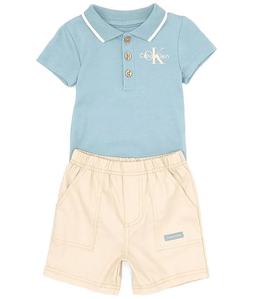 Calvin Klein Baby Boys 3-9 Months Short Sleeve Knit Bodysuit & Solid Woven Canvas Shorts Set