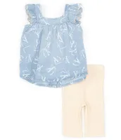 Calvin Klein Baby Girls 12-24 Months Flutter Sleeve Woven Denim Dress & Solid Slub Rib-Knit Leggings Set