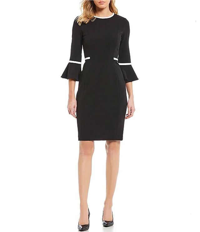 calvin klein bell sleeve piping detail dress