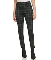 Calvin Klein Bold Plaid Print Flat Front Mid Rise Twill Leggings