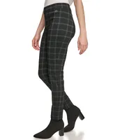 Calvin Klein Bold Plaid Print Flat Front Mid Rise Twill Leggings