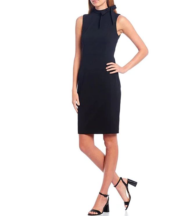 Calvin Klein Bow Neck Sleeveless Crepe Sheath Dress | Alexandria Mall