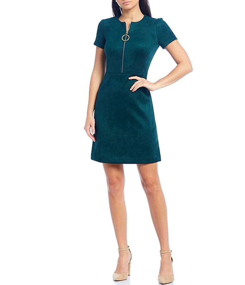 Calvin Klein Faux Suede Short Sleeve Shift Dress | Brazos Mall