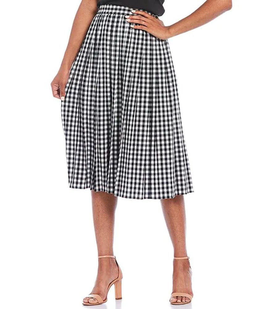 Calvin Klein Gingham Check Pleated Pull-On Midi Skirt | Alexandria Mall