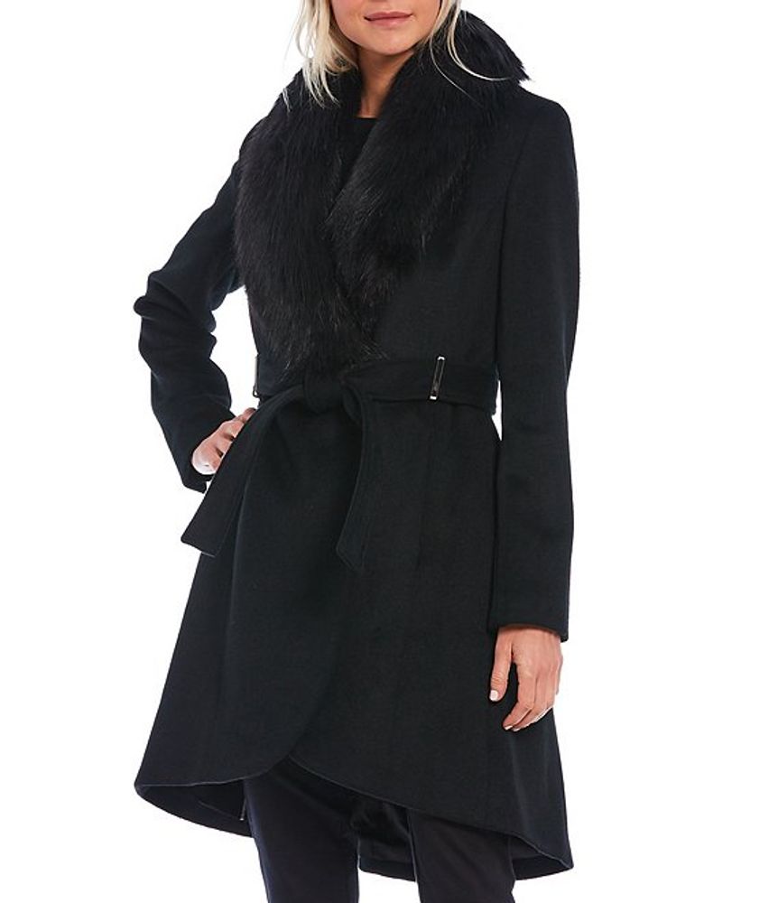 Calvin Klein Fur Collar Wool Blend Belted Wrap Coat | The Shops Willow Bend