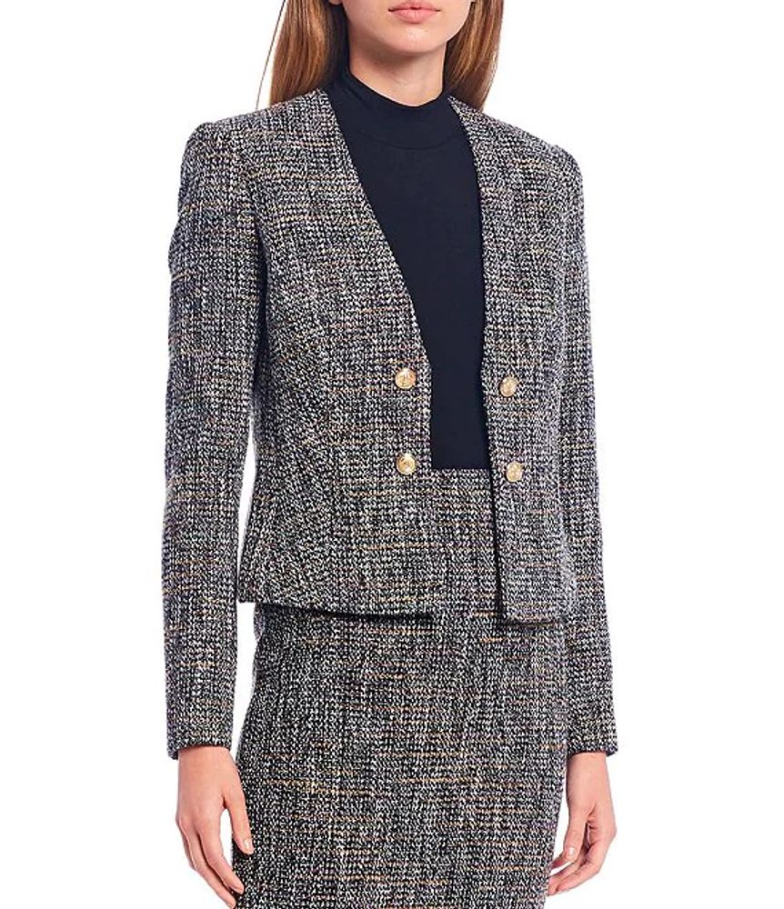 oriëntatie Wasserette Natuur Calvin Klein Multi-Color Textured Metallic Tweed Cropped Jacket | Brazos  Mall