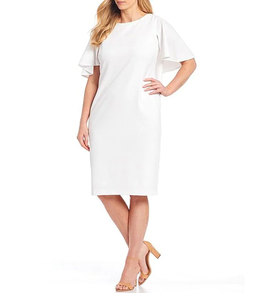 Calvin Klein Plus Size Flutter Sleeve Scuba Crepe Sheath Dress | Alexandria  Mall