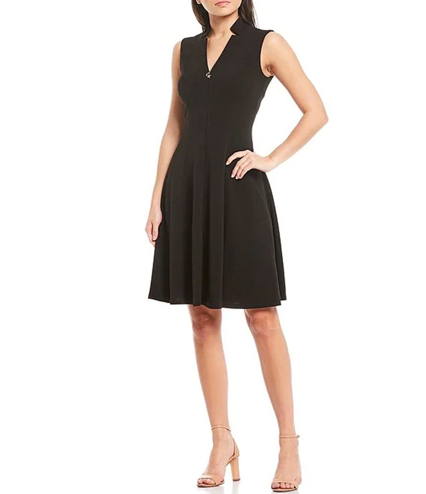 Calvin Klein Scuba Crepe Sleeveless A-Line Front Zip Dress | Alexandria Mall