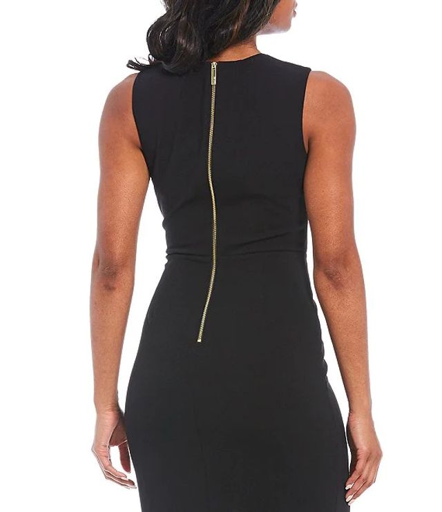 Calvin Klein Sleeveless V-Neck Belted Front Slit Scuba Crepe Sheath Dress |  Alexandria Mall