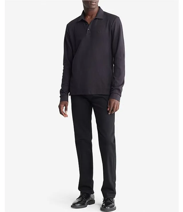 Calvin Klein Solid Long Sleeve Drop-Needle Knit Polo Shirt