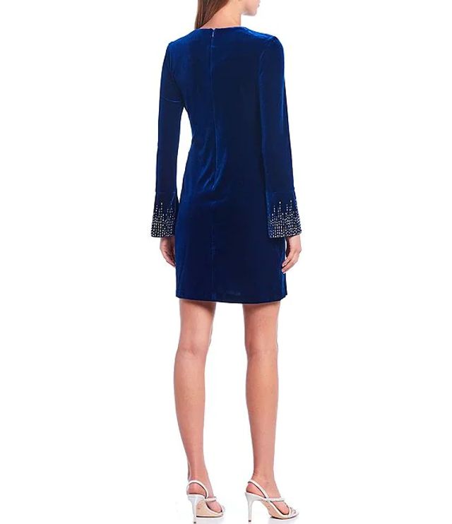 Calvin Klein Velvet Bell Sleeve Embellished Sheath Dress | Alexandria Mall